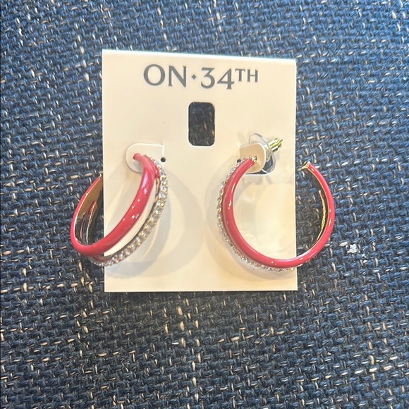 NWT Pink Enamel Hoop Earrings with Rhinestones - Picture 1 of 3